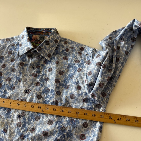 Robert Graham Light Blue Paisley Embroidered Flip Cuff Dress Shirt Mens SMALL - Picture 6 of 8